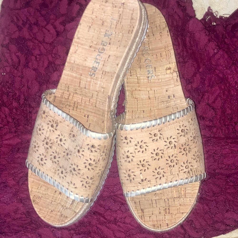 Jack Rogers Tan and Silver Sandals